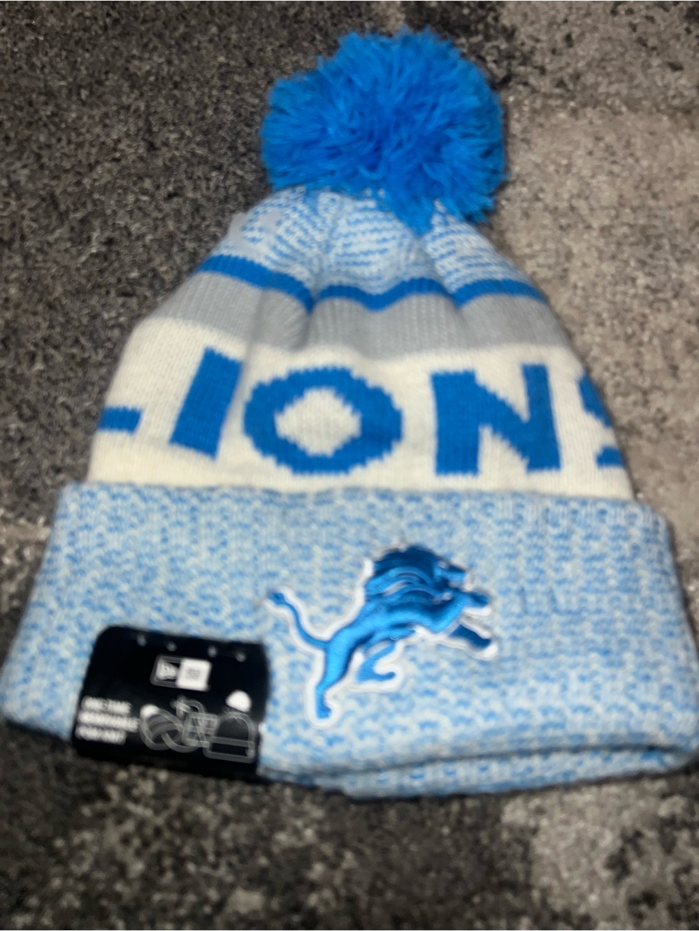New Era Light Blue and White Knit Pom Beanie